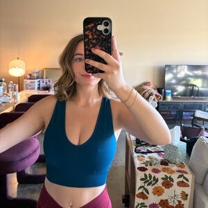 Garage Teal Ribbed Crop Top